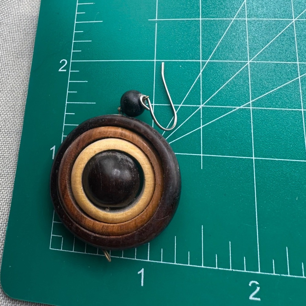 Artisan Natural Wood Circle Drop Earrings Boho Multi Tone Brown Black - Picture 3 of 3